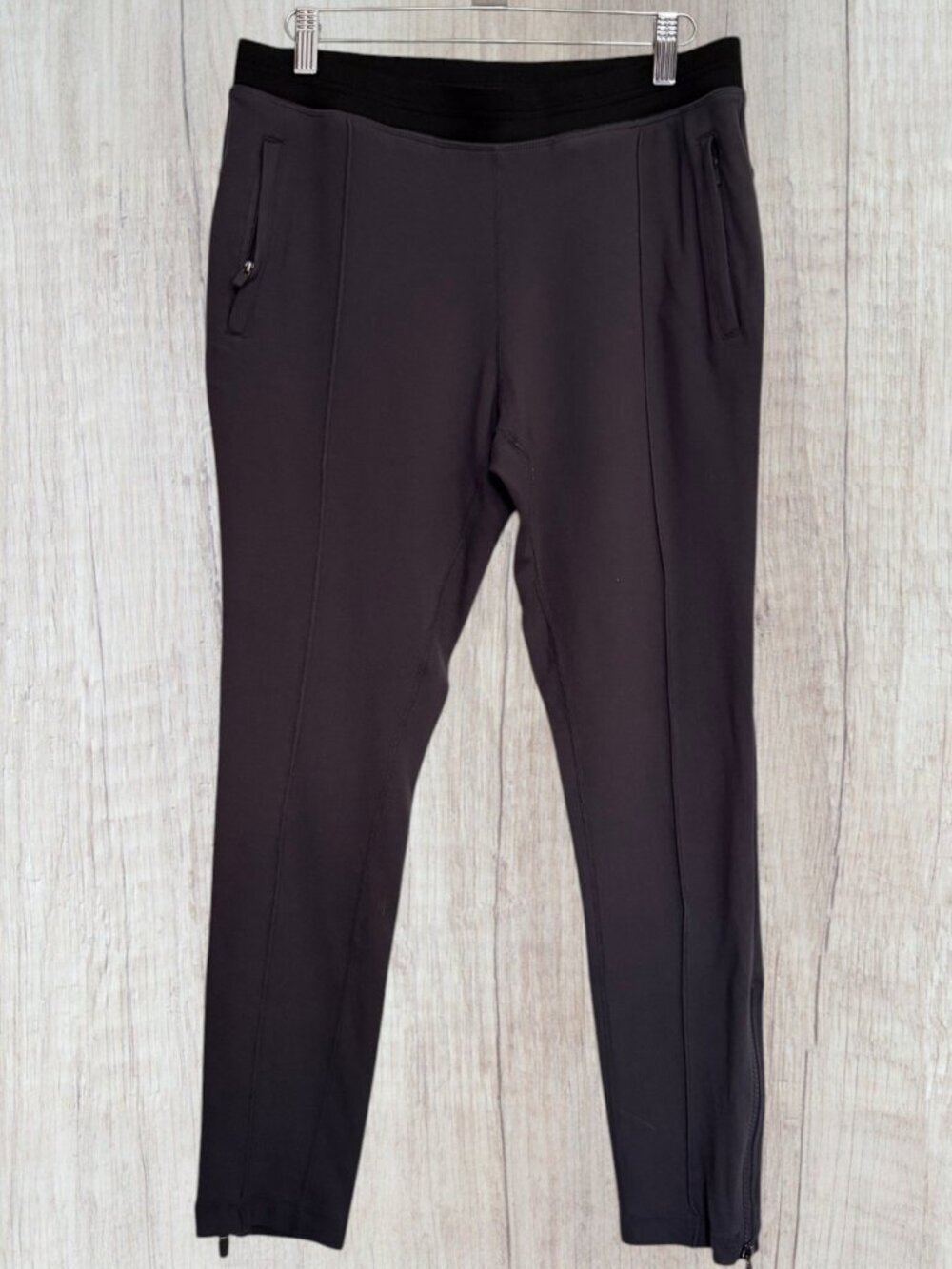 Fabletics High Rise Ponte Zip Ankle Pants Charcoal Black Pockets Leggings Size L